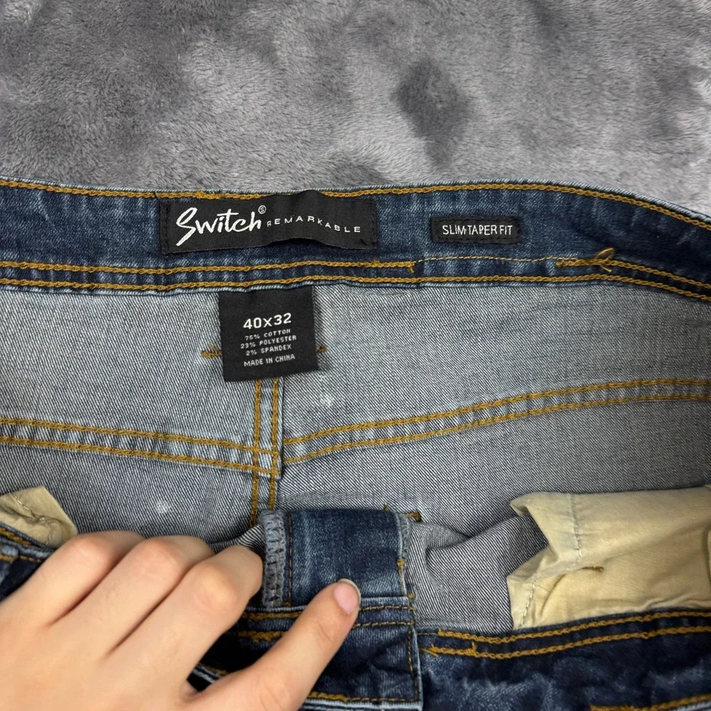 Switch Jeans Mens 40x32 Blue Excellent Biker Moto Paint Splatter Slim Taper